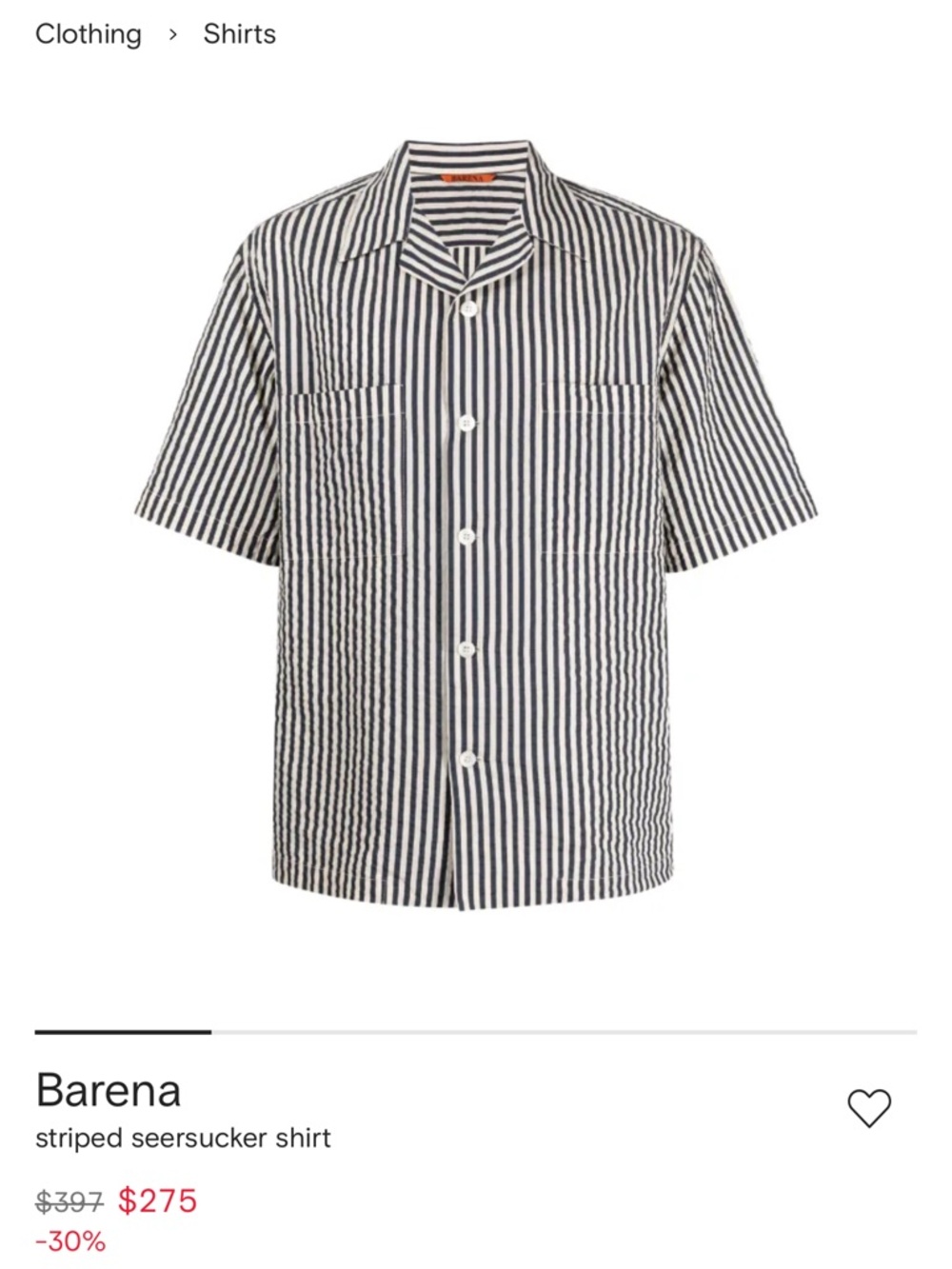 Barena Navy and White Vertical Stripe Short-Sleeve Button-Down Shirt